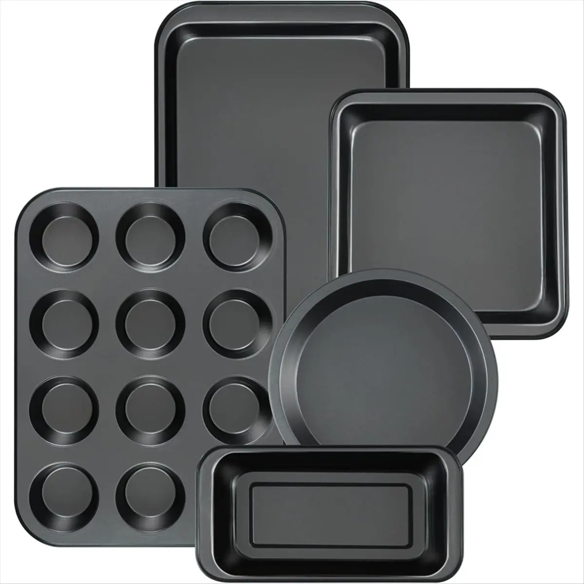 2026 Trend Kitchen 5-Piece Nonstick Bakeware Set - Round/Square Cake Pans, Muffin Pan, Loaf Pan, Roast Pan & Baking Sheets