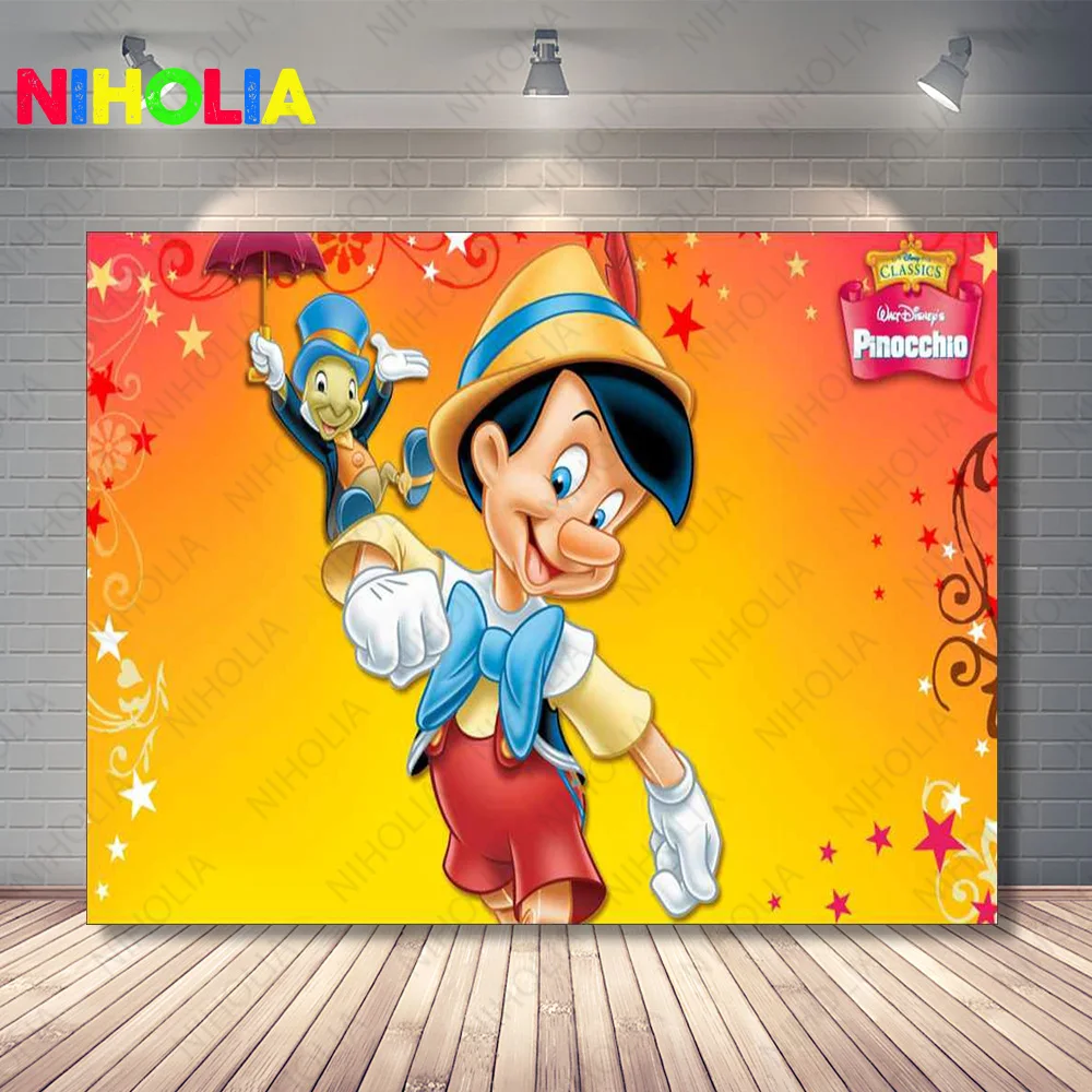 Disney Pinocchio Backdrop Boys Girls Birthday Party Photo Photography Background Grandpa Carpenter Baby Shower Prop Banner