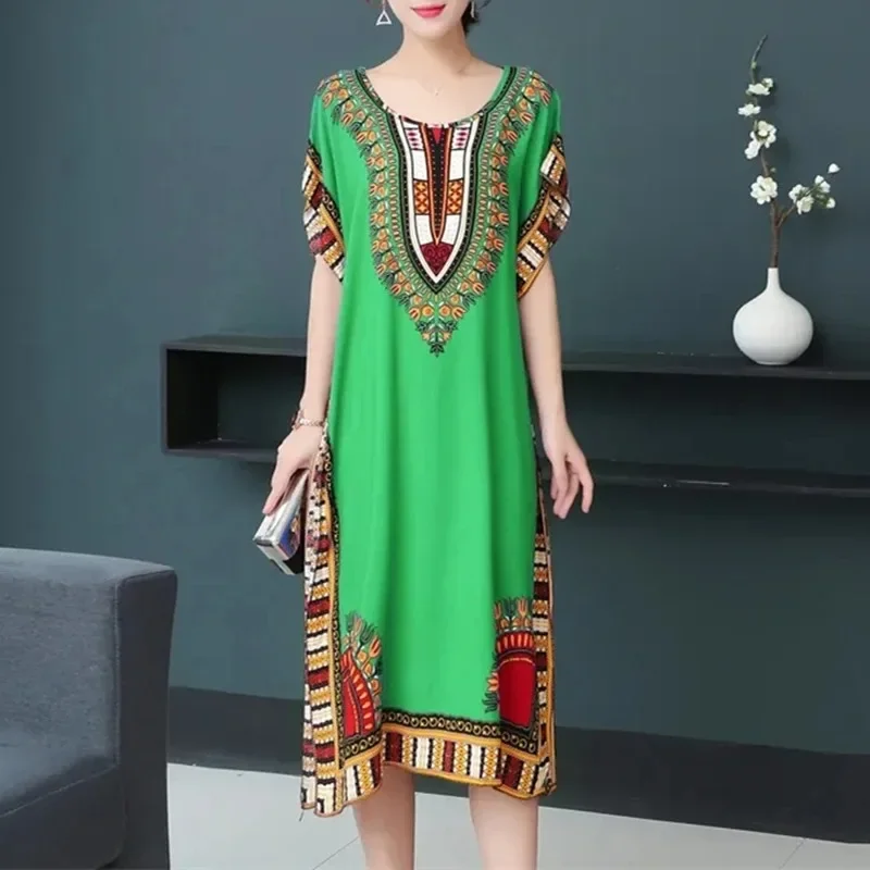 Mid-Length Ethnic Style Nightdress Beach Sleeveless Summer Nightgowns Women Sleepwear Nightshirt Loose Mother Dress