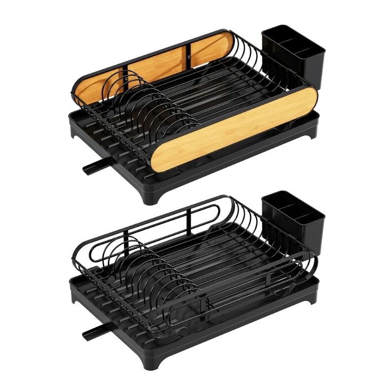 

Versatile Use Tabletop Dish Drainer with Protective Scratch Cup Holders