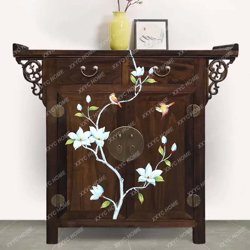 XXClassical shoe cabinet old retro solid wood painted side cabinet hand painted decorative cabinet