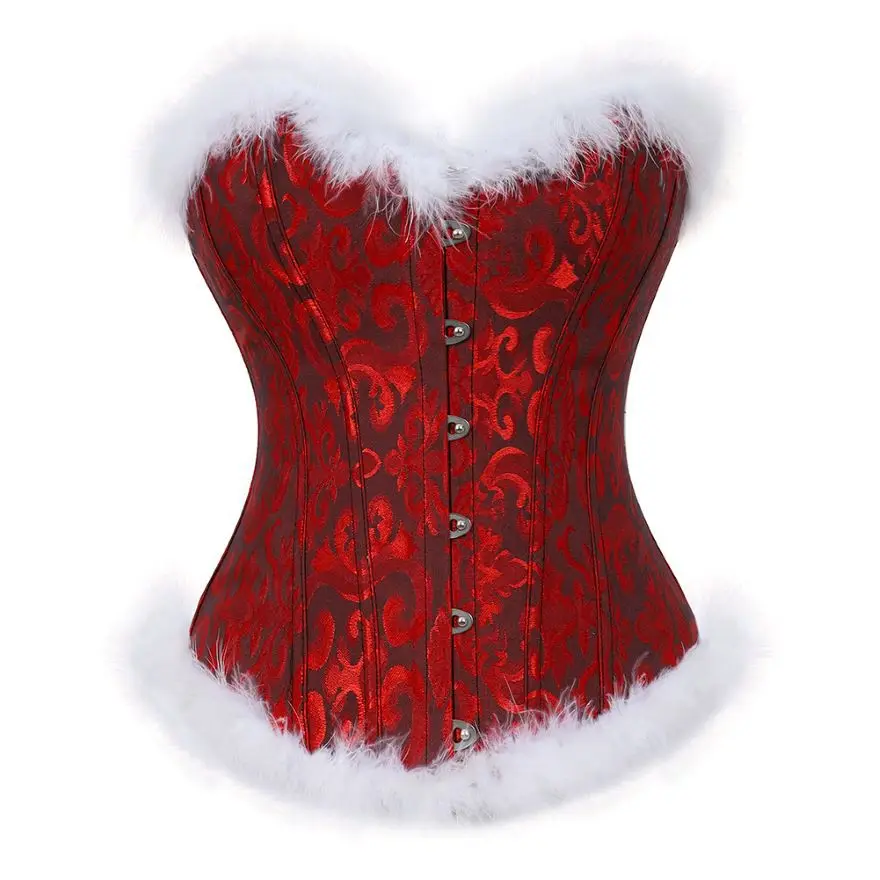 Christmas Halloween Fur Costume Corset Bustier Top Women Victorian Sexy Vintage Flower Overbust Plus Size Lingerie Corselet