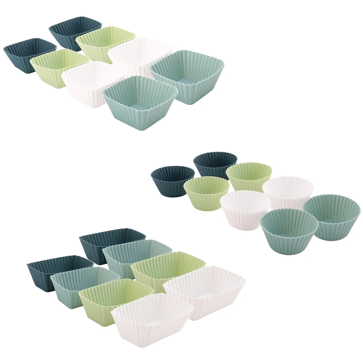 Silicone Cupcake Liners, 24Pack Reusable Baking Cups, 3 Shapes Muffin Liners Pastry Cake Molds, Lunch Box Dividers