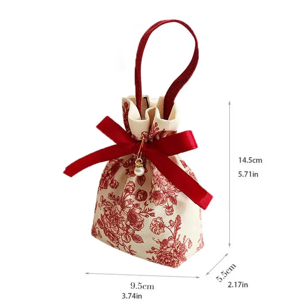 Saco de cordão floral flor rosa, tulipa cetim arco ins lona saco de pulso, bolsa de moedas, saco de açúcar festivo estilo coreano