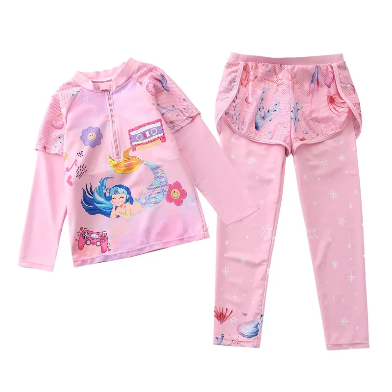 HappyFlute Split Princess Style Two Pieces Set Long-sleeve Trousers And Long-sleeved Cute Baby Girls Swimsuit