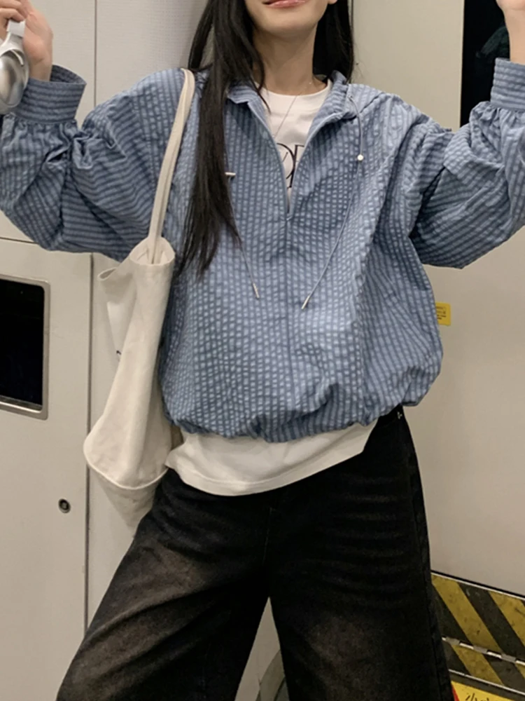 

Женская повседневная свободная и ленивая футболка с капюшоном в клетку Y2K, весенне-осенняя куртка на талии, куртка 2025 г.