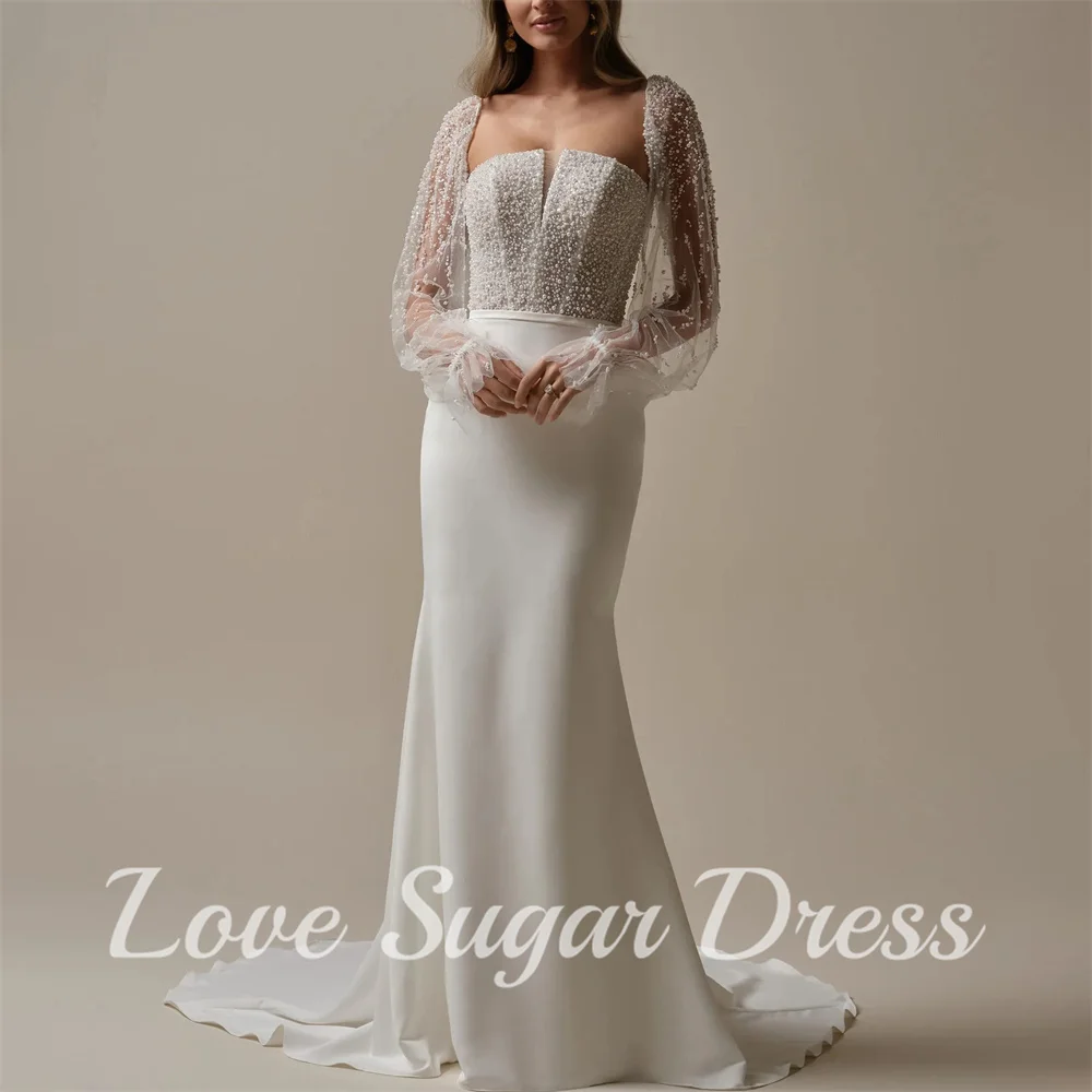 Plus size sereia vestidos de casamento mangas destacáveis trem longo vestido de noiva miçangas pérolas vestido de noiva para mujer