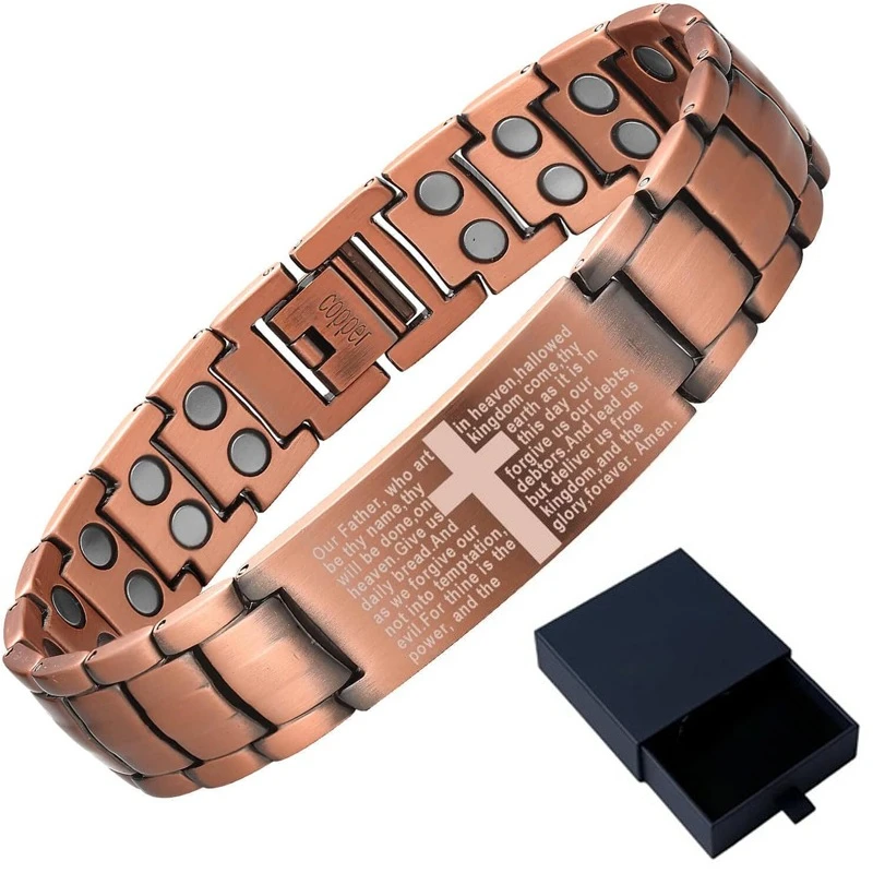 Armband aus reinem Kupfer für Männer, Kreuz-Kupfer-Magnetarmband mit ultrastartigen Magneten, verstellbare Schmuckschatulle, Weihnachtsgeschenke