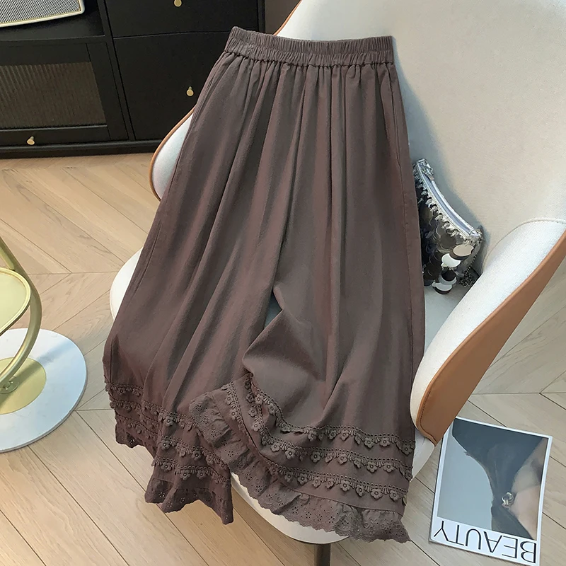 

Женские брюки с широкими штанинами в стиле ретро, с цветочным декором, из хлопка и льна, с высокой талией, повседневные, осенние, универсальные, прямого кроя