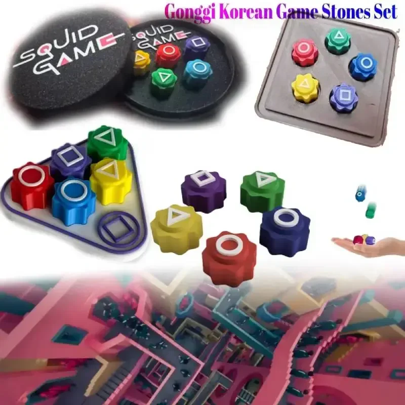 Korean Traditional Play Game, Gonggi Jack Stone Pebbles Set, Stone Catching Game, Hand Eye Coordination Training Toy with Base