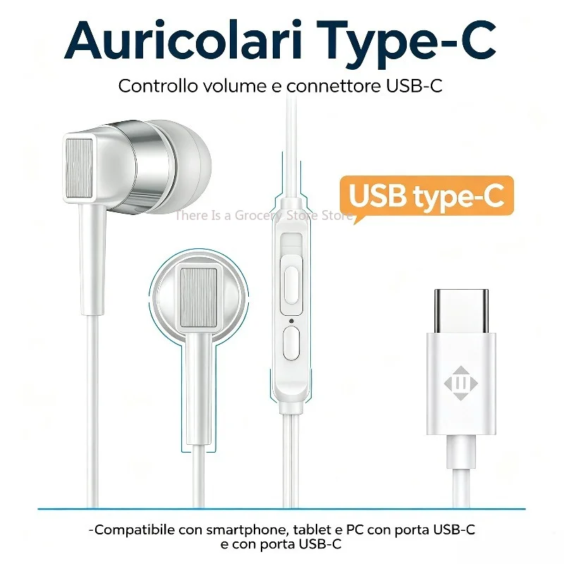Cuffie cablate in metallo, con connettore multipla (3,5 mm, Lightning, USB Type-C), auricolari con microfono e controllo del volume, cuffie stereo per iPhone, Samsung e telefoni Android.