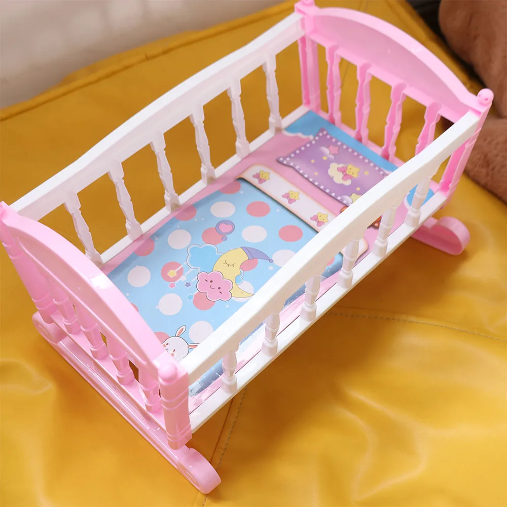Infant Carriage Baby Bed Cradle Furniture Pretend Play Baby Rocking Bed Lightweight Role Play Rocking Crib Girls Gift