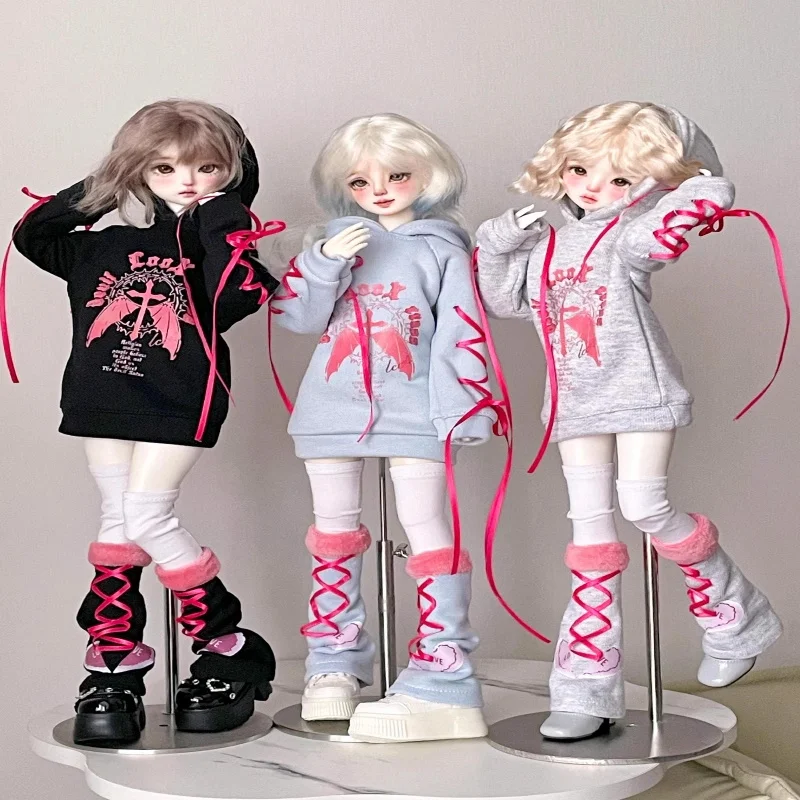 

BJD Doll Clothes For 1/4 Doll Grey Black Blue Hoodie Socks Leg Warmer Doll Dress Up Gift Diy Clothes(Only Clothes No Doll)