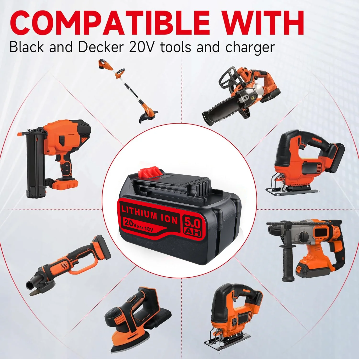 แบตเตอรี่ 1/2/4 ชิ้น 5.0Ah LB2X4020 ใช้แทนแบตเตอรี่ Black & Decker 20V Li-ion รุ่น LBX20 LBXR2020-OPE LBXR20B-2 LBX4020 LST220 สำหรับเครื่องมือไฟฟ้า