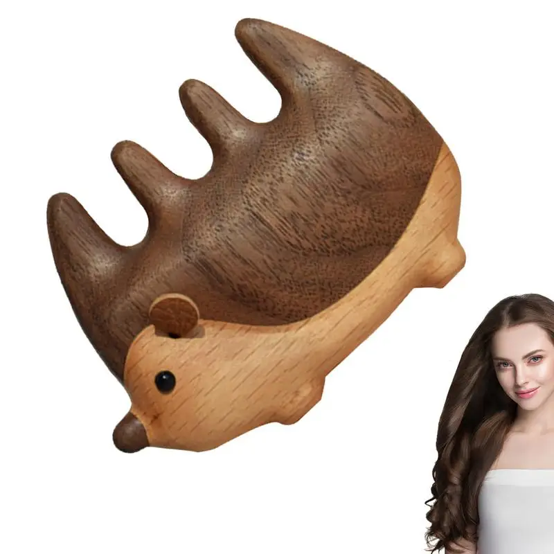 Wooden Scalp Massage Comb Hedgehog Wide Tooth Hair Comb Scalp Stimulator Comb Anti-Static Cute Comb Scalp Massager For Women Men