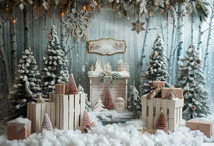 Mehofond-Fondo de fotografía para niños, decoración de retrato familiar, estudio fotográfico, bosque de Navidad, copo de nieve, árboles de Navidad, Invierno