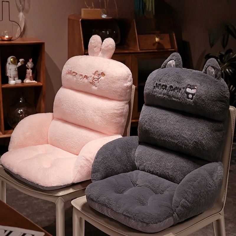 

Зимняя утолщенная плюшевая подушка для спинки, супер мягкая подушка для стула с мультяшным кроличьим мехом, чехол для офисной напольной подушки