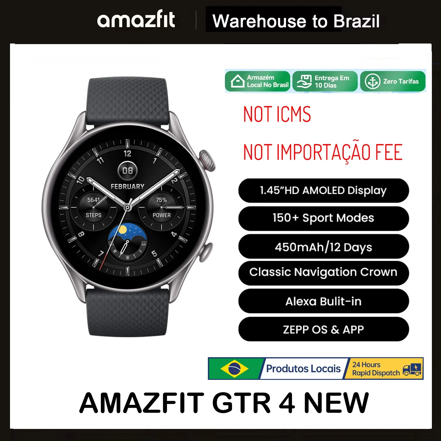 2024 Amazfit GTR 4 NEW Version 46mm Smartwatch AMOLED Display Zepp OS App 12-day Battery Life GPS Watch for Andriod IOS Phone