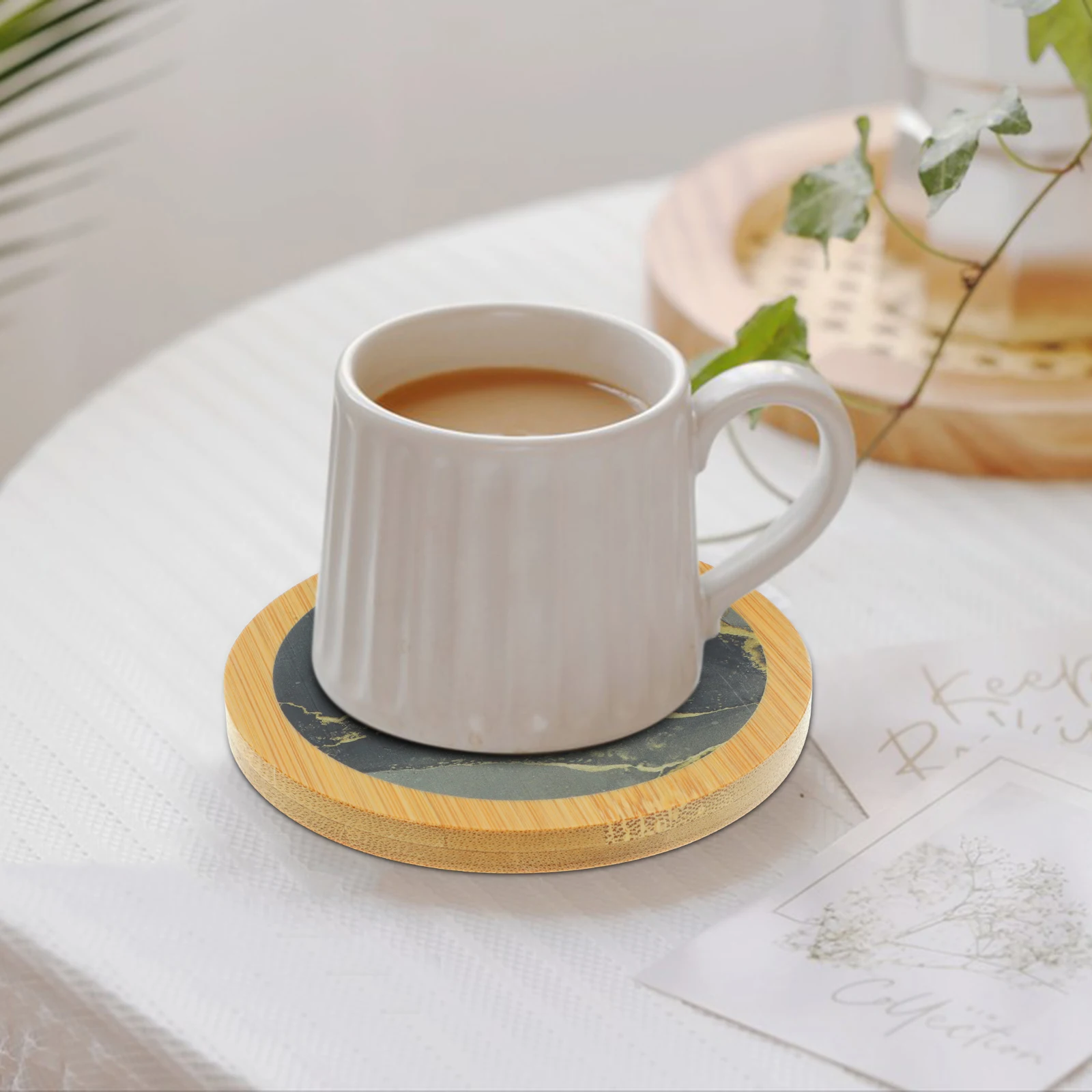 

1 set Round Marble Coasters Wooden Cup Mats Heat Resistant Tabletop Drink Protectors For Home Office Coffee Table Accessories