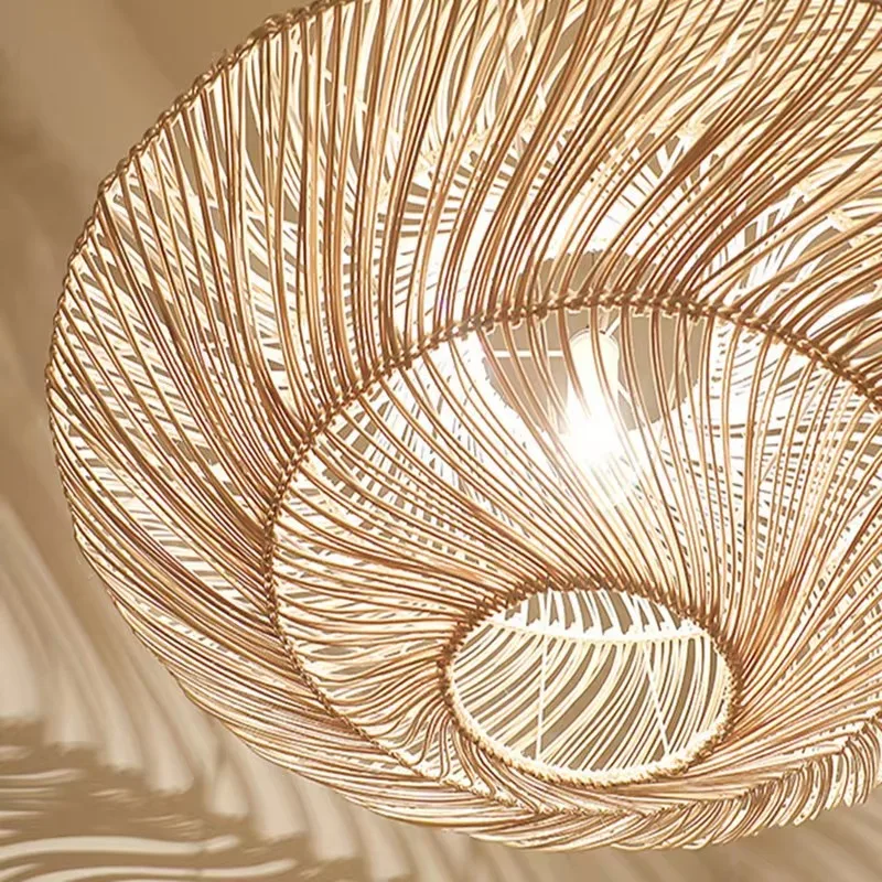 New UFO Shades Rattan Lamp Creative Chinese Style Pendant Lights Suspension Dining Room Restaurant Lights E27 Led Hanging Lamp image 5