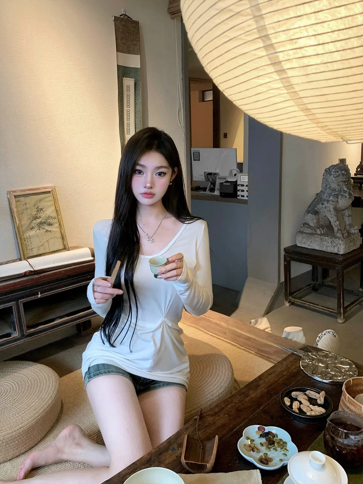 

Женская футболка Chien Long Sve Slim Fit, внутренняя одежда, микро-полупрозрачный дизайн, летний топ, корейский стиль, модная одежда для повседневной носки