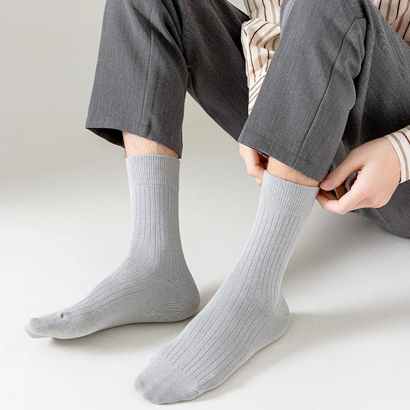 Casual Einfarbig Herren Socken Herbst Winter Baumwolle Stricken Elastische Lange Socken Männer Business Männlich Schwarz Weiß Grau Blau Socken Sox