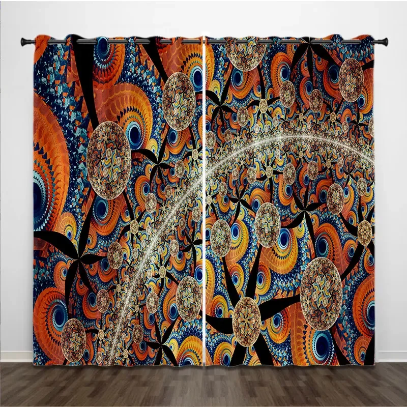 Abstract Mosaic Graphic Geometric Pattern 3D Digital Printing Bedroom Living Room Window Curtains 2 Panels  K02