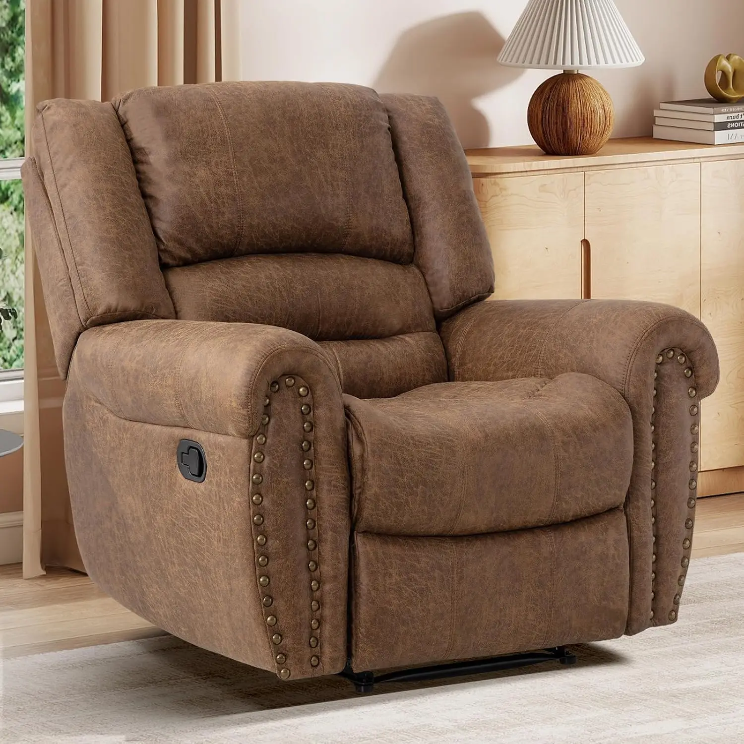 Faux Leather Manual Recliner Chair, Classic Single Reclining Chair with Comfortable Armrest and Backrest, Furniture, Customized