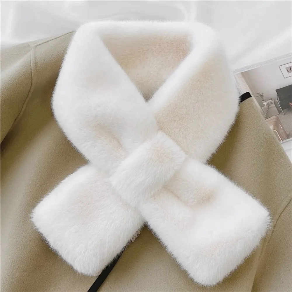 

New Thick Plush Scarf Windproof Solid Color Cross Neck Scarf Faux Rabbit Fur Neck Shawl Gift