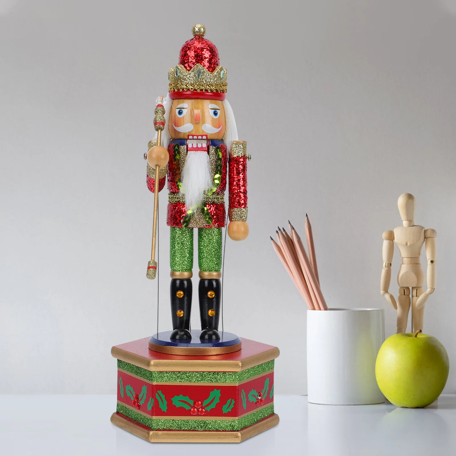 Nutcracker Musical Box Wooden Iron Cotton Material Plays Xmas Melodies Desktop Decor For Bedroom Living Room Office Party Adorn