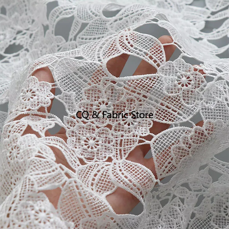Pure White Embroidered Water-soluble Hollowed Out Lace Fabric For Wedding Dresses And Cheongsam Custom Clothing Sewing Fabrics