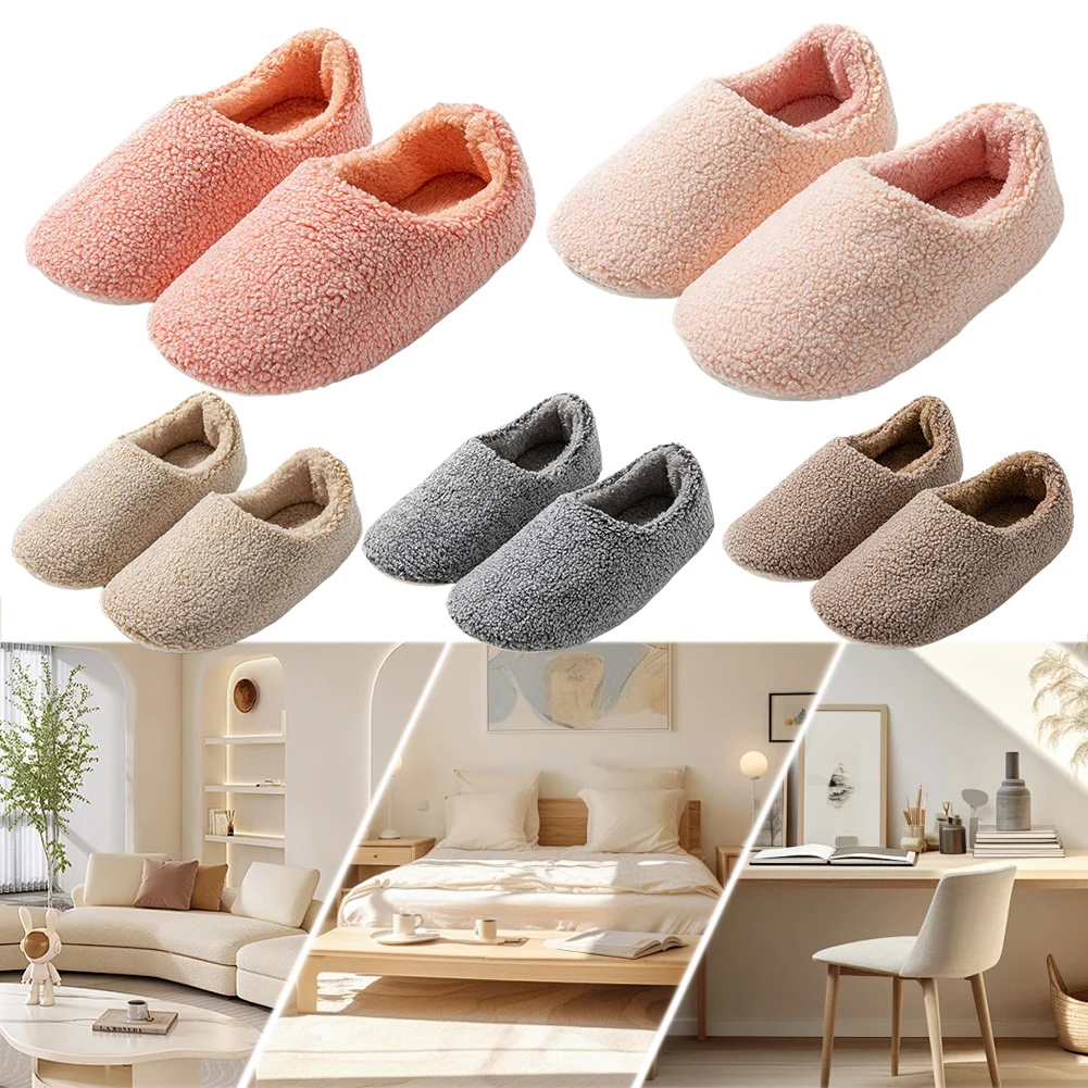 Women Plush Slippers Bedroom House Shoes Comfortable Closed Back Indoor Slippers Non-Slip Fuzzy Home Slippers for Autumn Winter