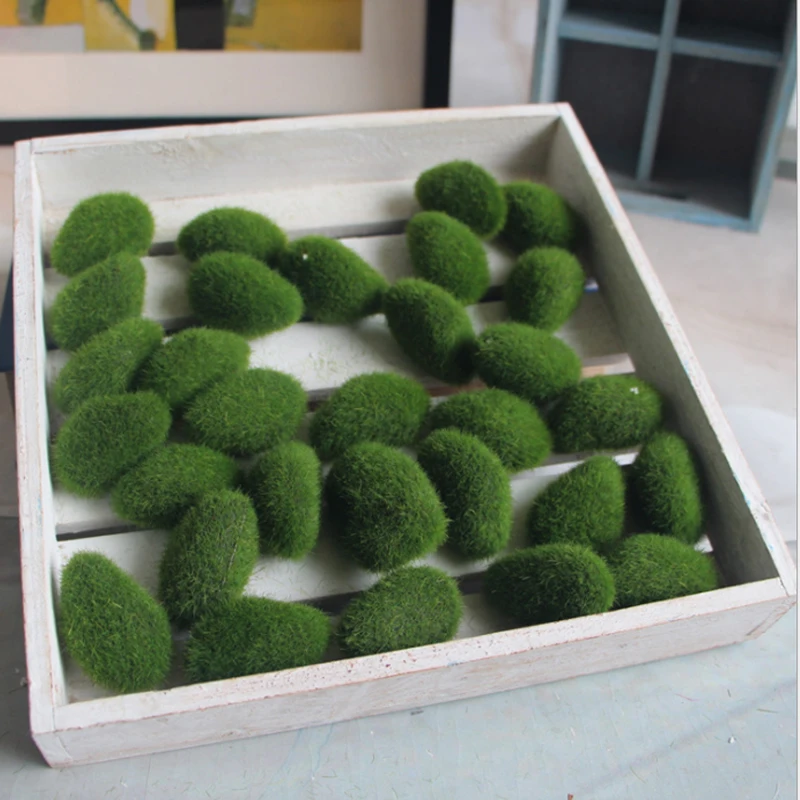 30PCS Artificial Green Moss Ball Fake Stone Simulation Plant Diy Decoration for Shop Window Hotel Home Office Plant Wall Decor