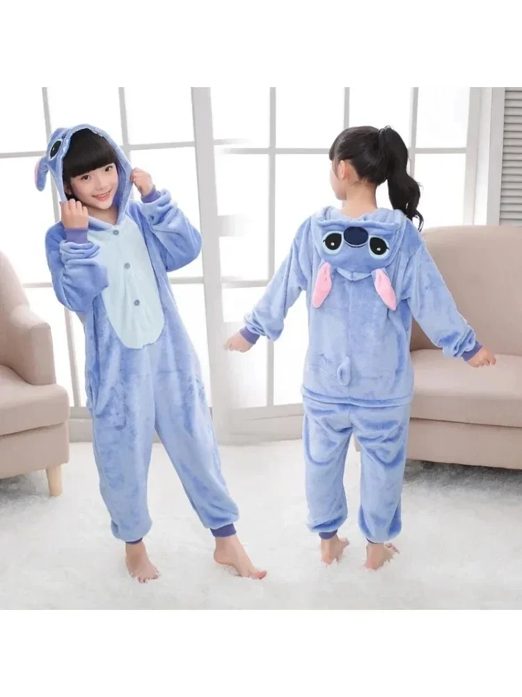 Children Stitch Cosplay Pajamas Anime Stitch Angel Costume Cute Jumpsuit Pajamas Hooded Sleepwear Halloween for Girls Boys