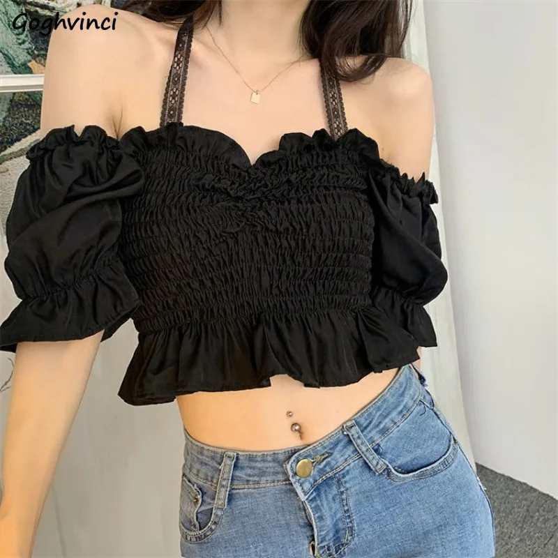 Lace Halter Blouses Women Hotsweet Slim Crop Tops Summer New Backless Fashion Streetwear Korean Style Casual Party Age-reducing