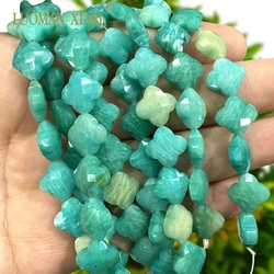 Natural Stone Four Leaf Clover Amazonite Faceted Flower Spacer Beads for Jewelry Making DIY Bracelets Earrings Accessories