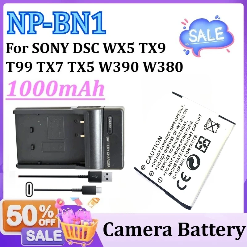 NP-BN1 NP BN1 1000mAh بطارية لسوني DSC WX5 TX9 T99 TX7 TX5 W390 W380 W350 W320 W360 QX100 NPBN1 شاحن بطاريات #1