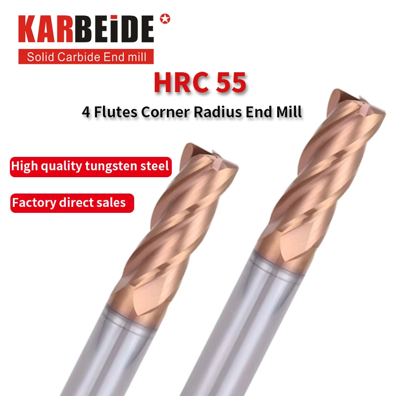 

KARBEIDE Tungsten Corner Radius End Mill HRC55 4 Flute Bull nose Cutter TiSiN Coating,for Alloy steel Carbon steel ect metal