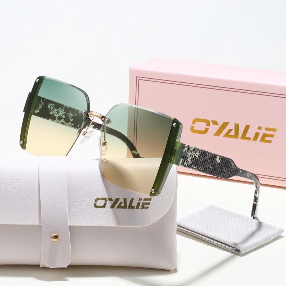 Oyalie Modische Rahmenlose Sonnenbrille, Quadratische Rechteckige Sonnenbrille für Frauen mit Hoher Sonnenlichtabschirmung, Herren-Sonnenbrille mit Metallrahmen ﻿   Geeignet für Reisen und Camping,