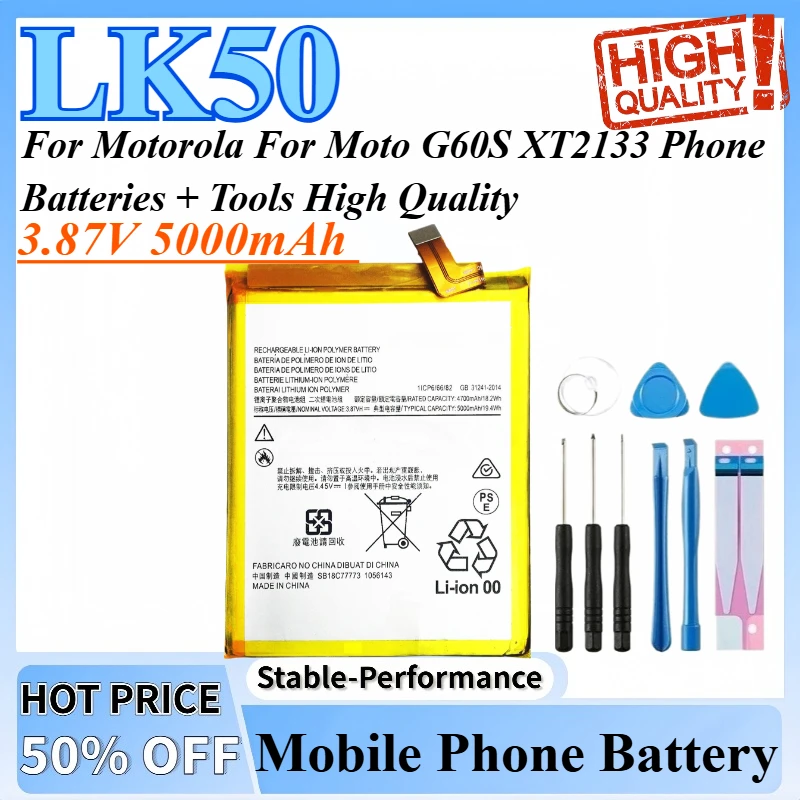 

3.87V 5000mAh LK50 Mobile Phone Battery For Motorola For Moto G60S XT2133 Phone Batteries + Tools High Quality