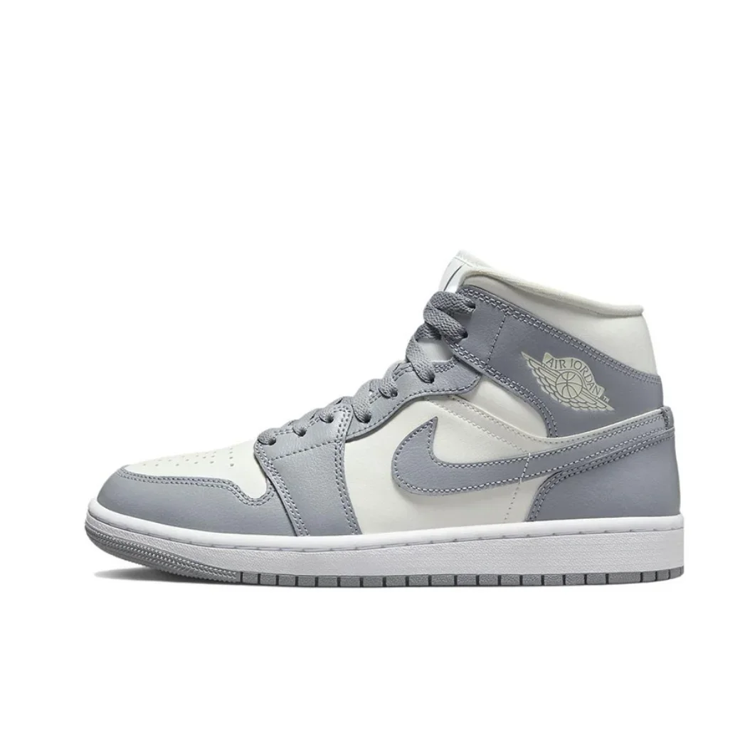 Jordan Air Jordan 1 mid “grey sai” Trendy Non-slip wear-resistant lightweight mid-top retro basketball shoes women's gray white