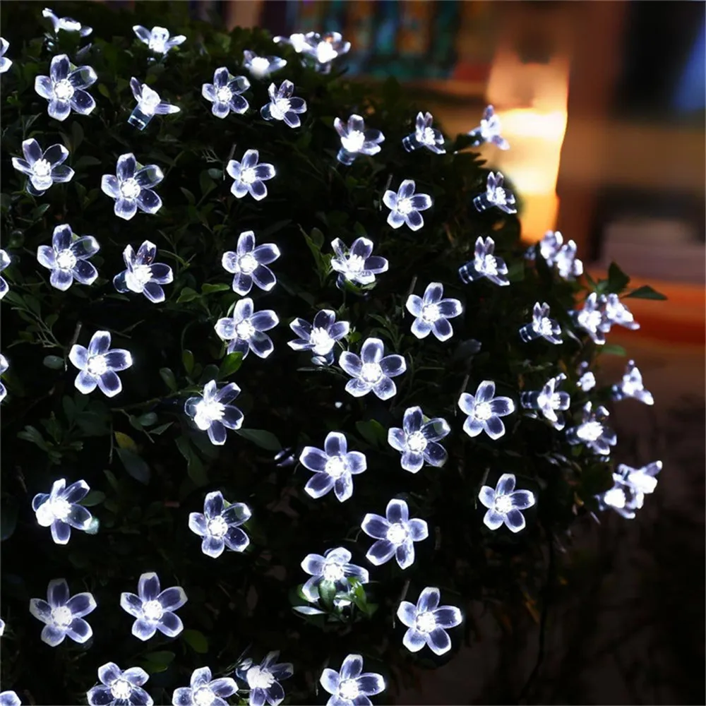 Guirnaldas solares de luz de hadas de flores, lámpara Solar de flor de melocotón, cadena de luces LED de energía, decoración de jardín y boda para exteriores, 5m, 7m