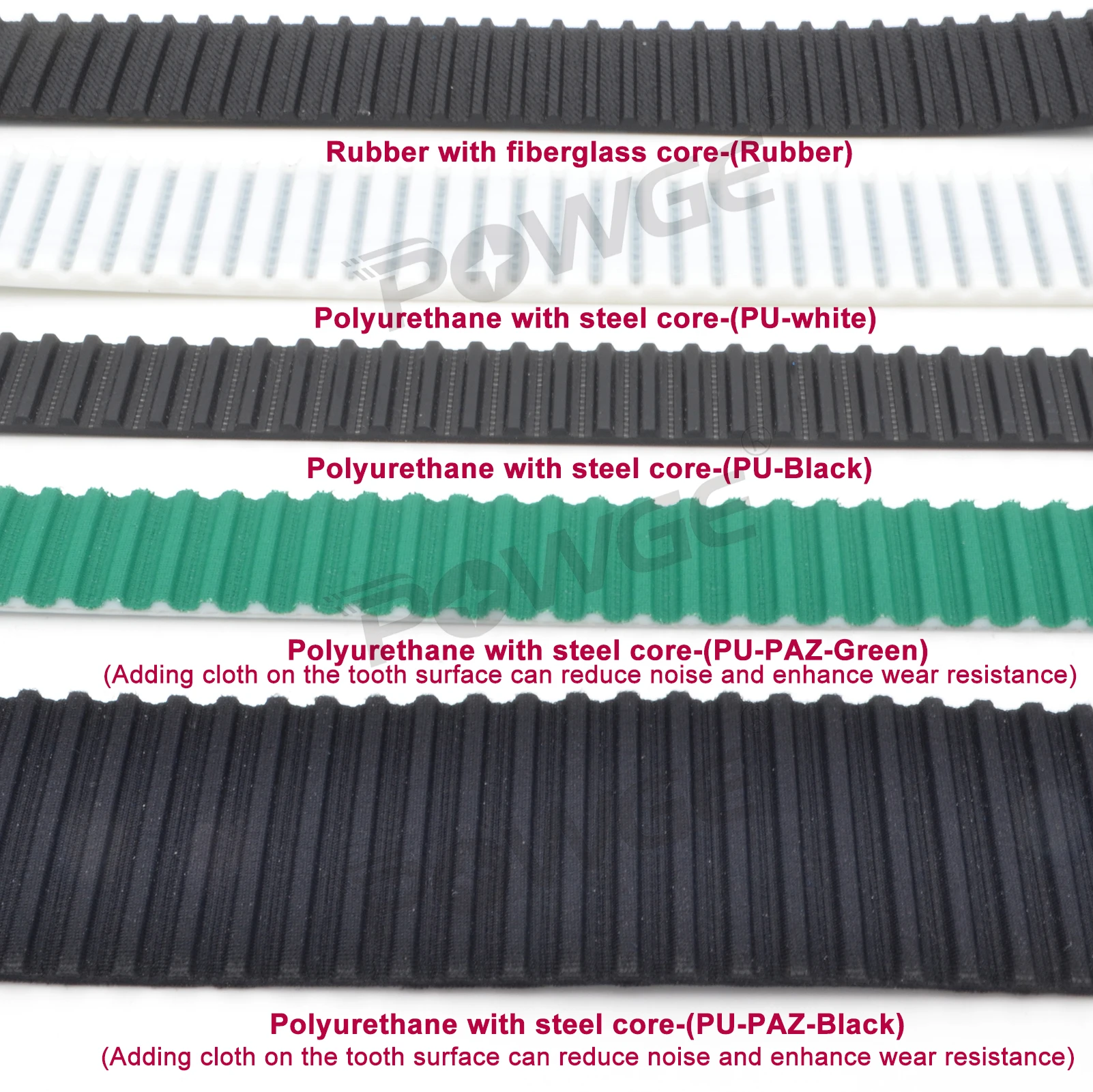 POWGE Metric Trapezoidal AT5 Open Timing belt width 10/15/16/20/25/30/40/50mm Rubber figerglass Polyurethane steel PU AT5 pulley