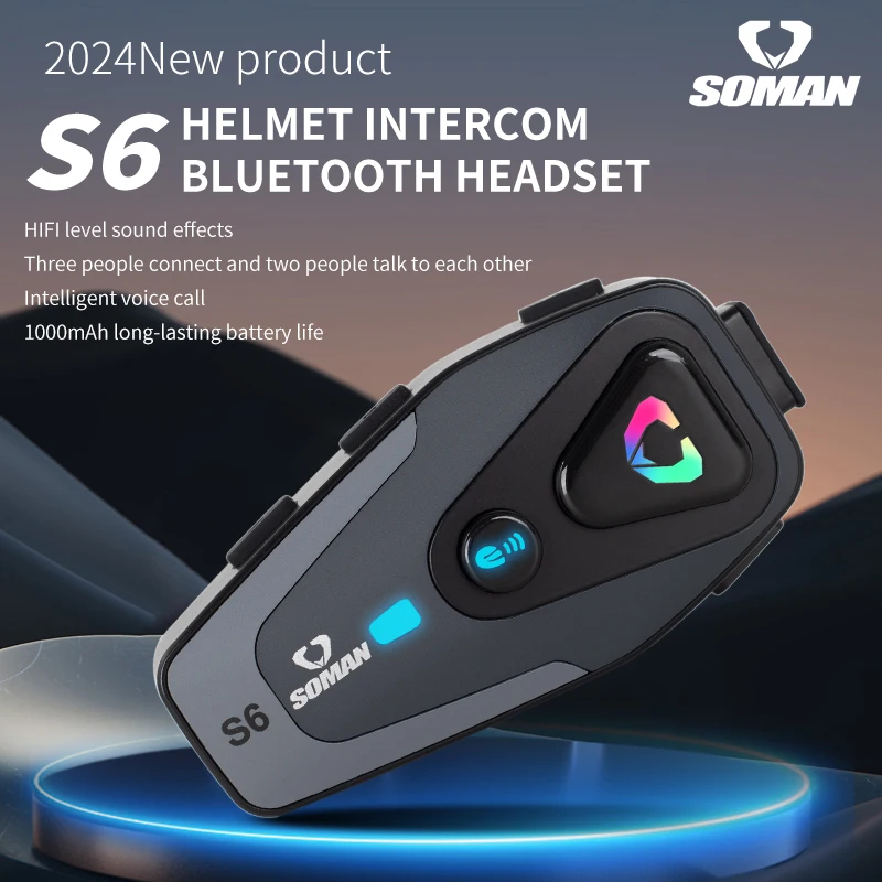 Newest Soman Bluetooth Intercom Fitting For Motorcycle Helmets  BT Headsets Max Pair 3 Persons S6