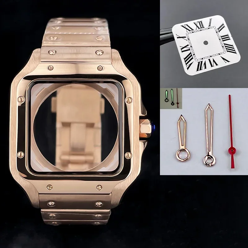 38mm Square Watch Case White Dial Hand Stainless Steel NH35 Case Repair and Modification Parts for NH36 NH35 Movement Watch Case