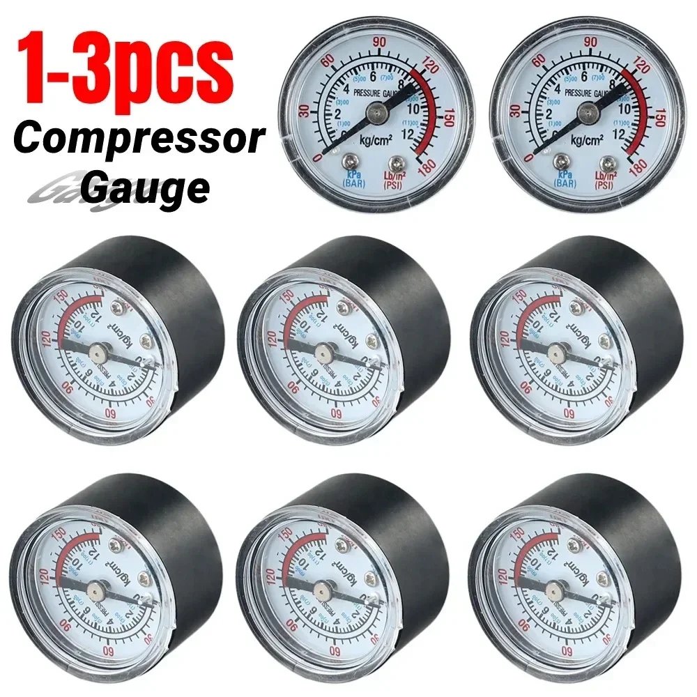 3-1pcs Air Compressor Pneumatic Hydraulic Fluid Pressure Gauge 0-12Bar 0-180PSI Dial For Easy Reading Dial Measuring Instrument