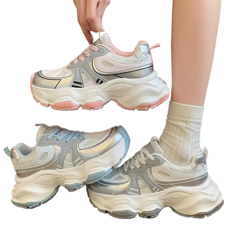 

Ladies Classic Luxary Height Increase Women's Shoes Women's Casual Sneakers Non-slip Chunky Sneakers Mid Heel Pumps Mesh Shoes
