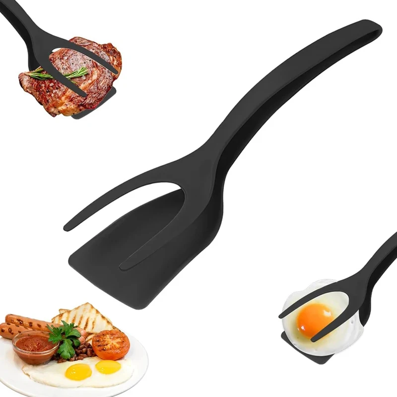 2 in 1 Grip Flip Spatula Tongs Nylon Non-Stick Egg Flipper Pancake Fish French Toast Omelet Maker Kitchen Tool