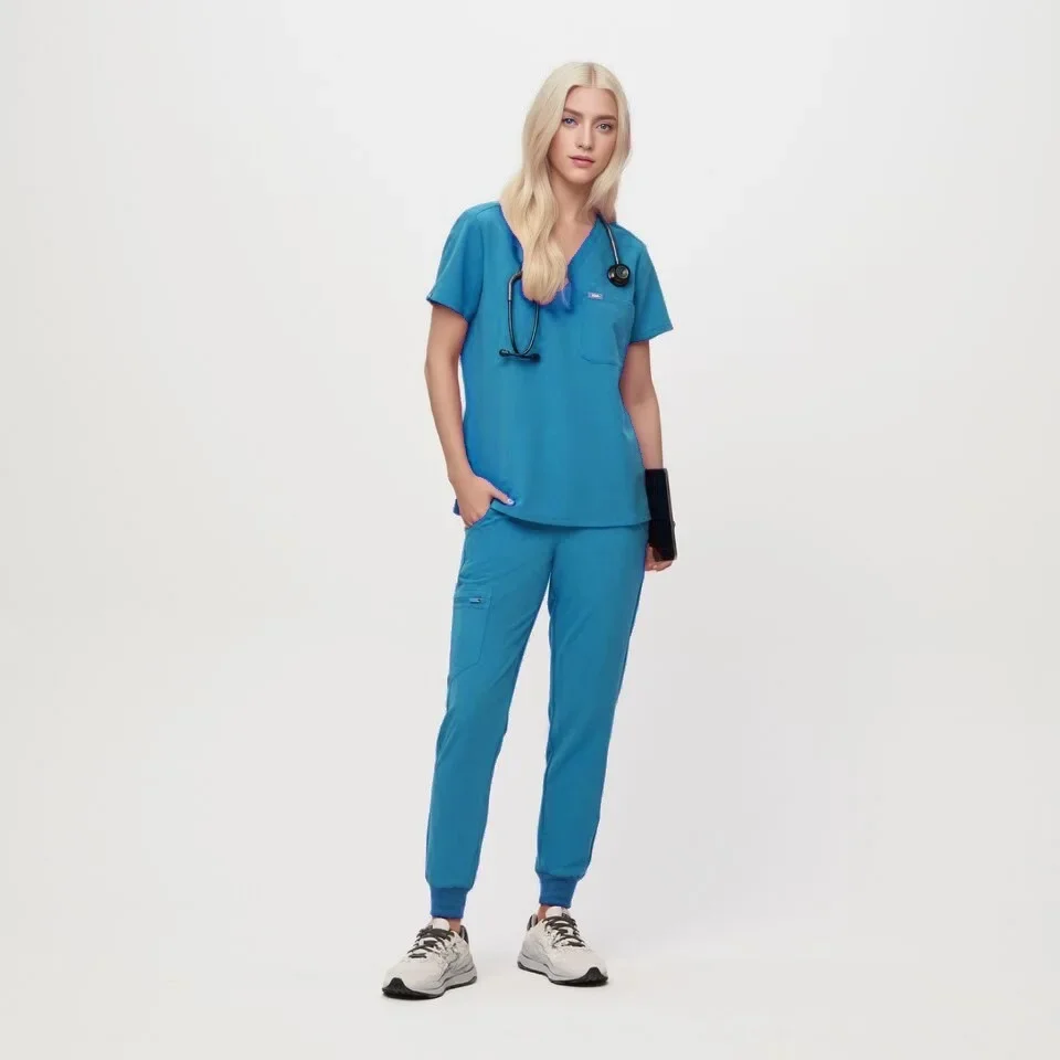 Conjunto de esfrega de enfermagem médica feminina, Uniforme cirúrgico feminino, Esfoliação elástica, Médicos e enfermeiros, Atacado