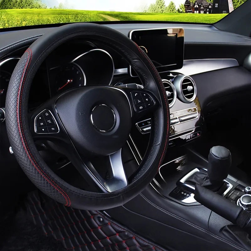 Car Steering Wheel Cover Auto Steering- Wheel Cover Skidproof  Anti-Slip Embossing Leather Car-styling Auto Accessories 37-39cm
